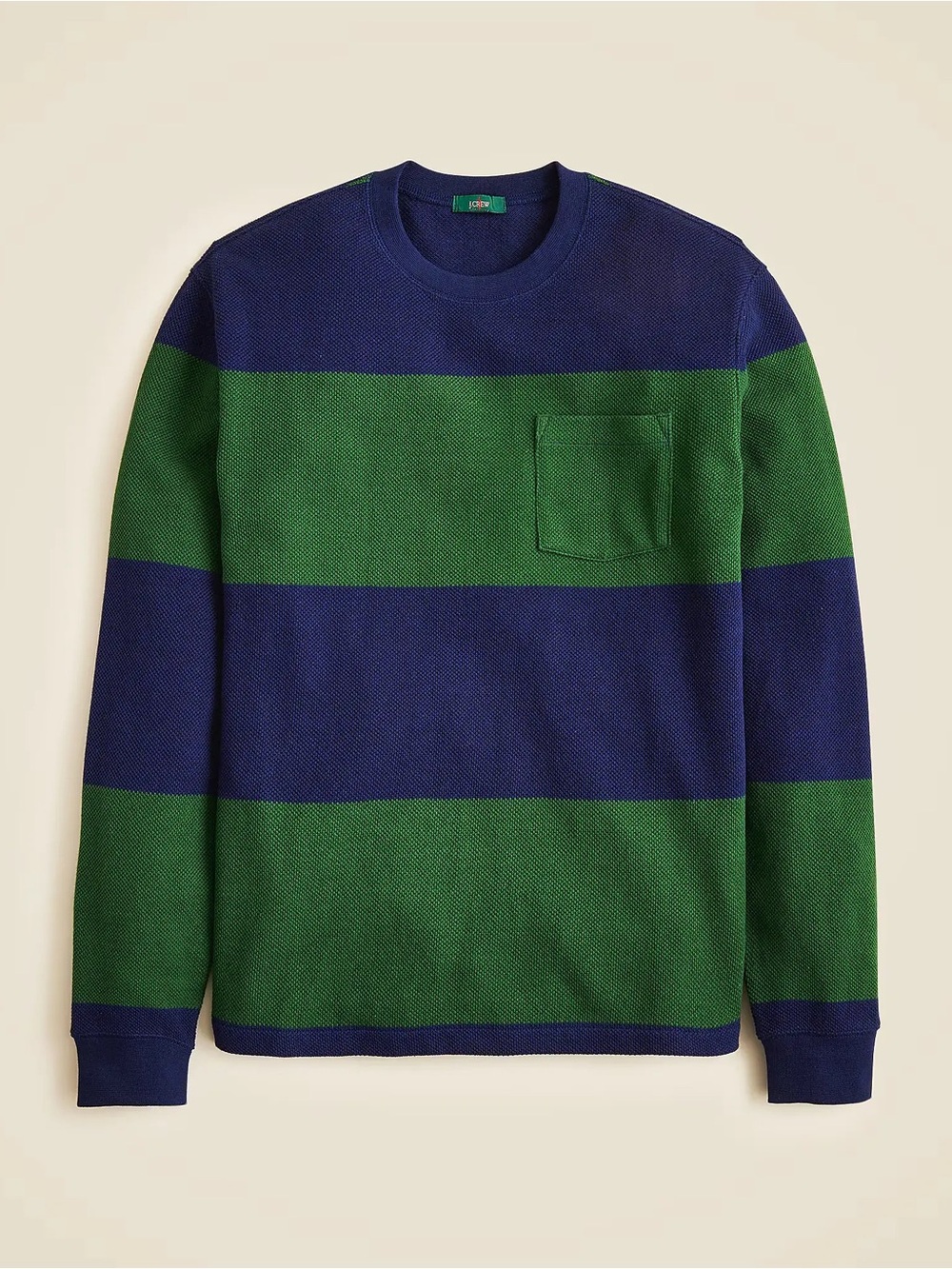 J. Crew mens M Medium blue green stripe macropique cotton crewneck t-shirt EUC